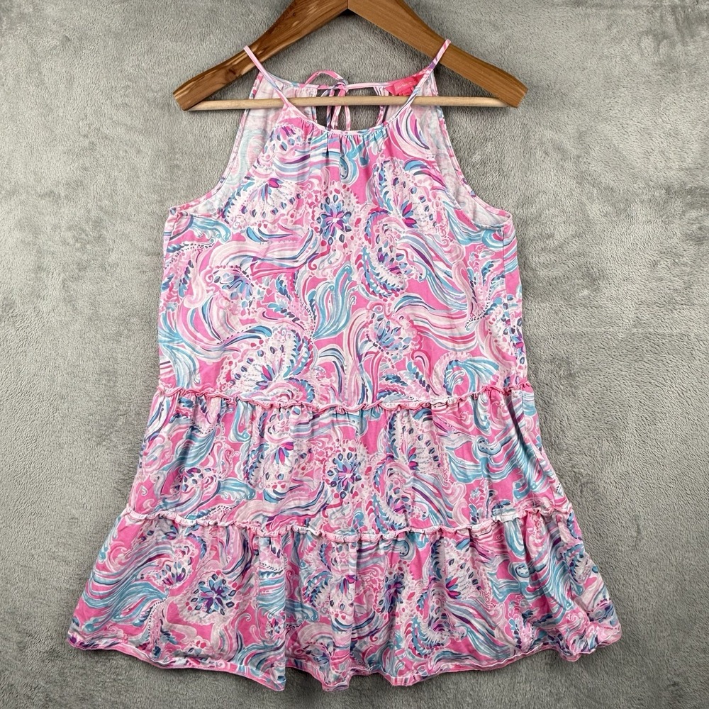 Lilly Pulitzer‎ Evalyn Dress Size M Don't Be Jelly  Pink Tiered Tassles Beach